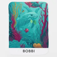 Personalized Name Underwater Themed Ocean Inspired Baby Blanket