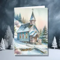 Cute Little Church on Snowy Day | Christmas Card