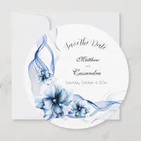 Elegant Dusty Blue Navy  Flowers Wedding  Save The Date