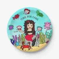 Pretty Pesonalized Red and Black Mermaid Birthday Paper Plates