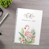 Pink flamingo tropical monogram notebook