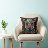 Bohemian Mosaic Majesty: The Painted Dog Throw Pillow