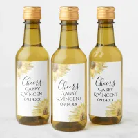 Yellow Sunflowers Watercolor Wedding Wine Label