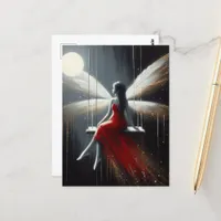 Red Dress Fairy on a Swing Full Moon Postcard