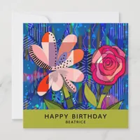 Abstract Floral Happy Birthday Custom Message Card