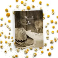 Cowboy Hat and Barn Wood Country Wedding Thank You Postcard