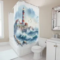 Coastal Beach Lighthouse Shower Curtain