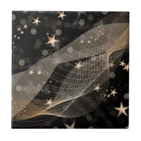 Magical Shiny Gold Stars Strings and Bokeh Lights  Ceramic Tile