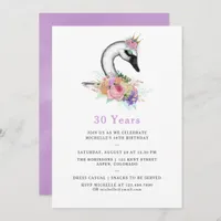 Any Age Watercolor Swan Floral Birthday Party Invitation