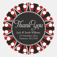 Red Black + White Thank You round Stickers