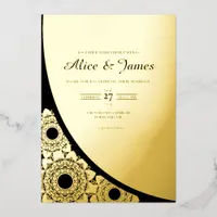 Corner Mandala Elegant Black Gold Foil Wedding Invitation