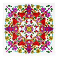 Pretty Colorful Cardinals and Flowers Mandala   Acrylic Print