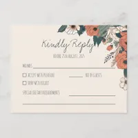 Boho Floral RSVP | Elegant Wedding Reply  Postcard