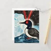 Angry red lazer eyes MN Loon melting ice Postcard