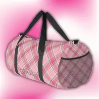 Pink and White Plaid Name Monogram | Duffle Bag