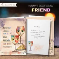  Whimsical Wine and Cheese Best Friends Birthday  Card