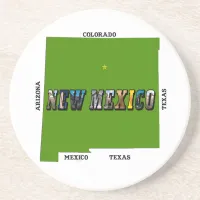 New Mexico Map Outline Photo Text Sandstone Coaster