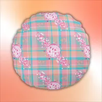 Blue, Pink & Peach Pattern with Glitter & Hearts | Round Pillow