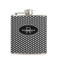 Black White Hexagon Pattern Groomsmen Gift Flask