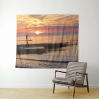 Man on Water Board at Sunset on Cape Cod Beach Tapestry