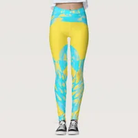 Aqua and Yellow Abstract Leggings