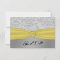 Gray Yellow  FAUX ribbon diamante buckle Wedding RSVP Card