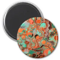 Brown, Teal, Orange Marble Fluid Art  Magnet