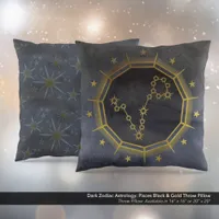 Dark Zodiac Astrology: Pisces Black & Gold Throw Pillow