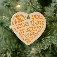 Ho'oponopono Heart-Shaped Text Orange Ceramic Ornament