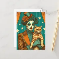 Circus Clown and a Ginger Kitty Postcard