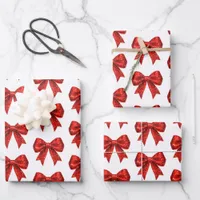 Red Glitter Coquette Bow Christmas  Wrapping Paper Sheets