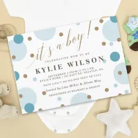 Glitter Blue Confetti Its a Boy Baby Shower  Invitation