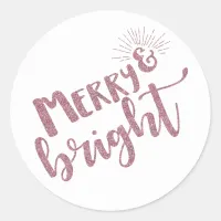 Pink Glitter Merry Bright Typography Envelope Seal