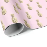 Pink Gold Pineapple Patterned Cute Trendy Pretty Wrapping Paper