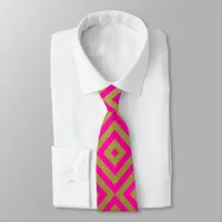 Hot Pink and Gold Diamond Squares Neck Tie