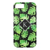 Tropical Green Watercolor Leaves Pattern Monogram iPhone 8/7 Case