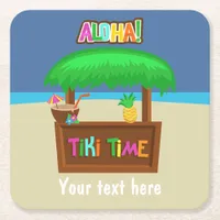 Kids Hawaiian Luau Party Personalized Square Paper Coaster