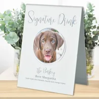 Signature Drink Modern Dusty Blue Dog Pet Wedding  Table Tent