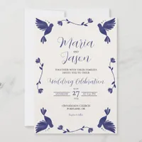 Mexican Indigo Purple Minimalist Elegant Wedding Invitation