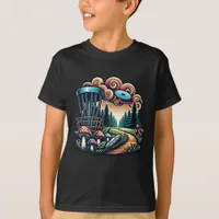 Retro Mushrooms and Disc Golf Course Ai Art T-Shirt