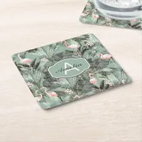 Flamingo Orchid Tropical Pattern Sage ID868 Square Paper Coaster