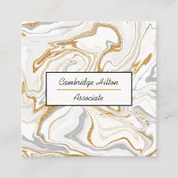 Gold, White and Gray Marble Swirls  Square Business Card