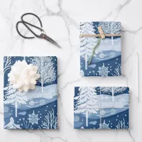 Winter Wonderland: Blue and White Christmas Tree Wrapping Paper Sheets