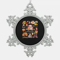 Tis The Season Pumpkin Leaves Autumn Snowflake Pewter Christmas Ornament