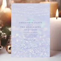 Elegant Blue Silver Glitter Snow Christmas Party  Invitation