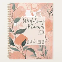 Elegant Peach Floral Personalized Bride Wedding Planner