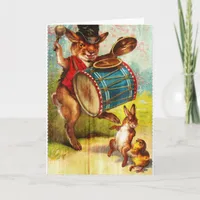 Vintage Rabbit and Chick Dance Holiday Card