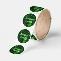 Custom Name Deep Green & Bright Snowflakes Roll Classic Round Sticker