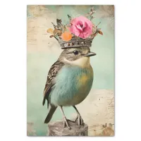 The Beautiful Bird in a Crown Collage Decoupage Tissue Paper