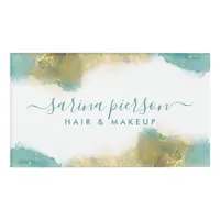 Teal And Gold Modern Art Liquid Watercolor Ink Name Tag